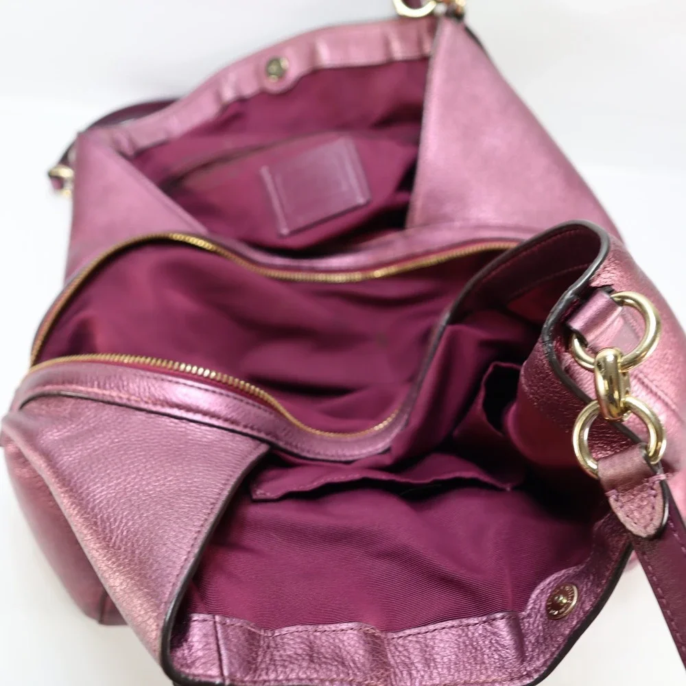 Coach Hallie Pebble‎ Leather Shoulder Bag Metallic Berry F80271 Hobo Redefined